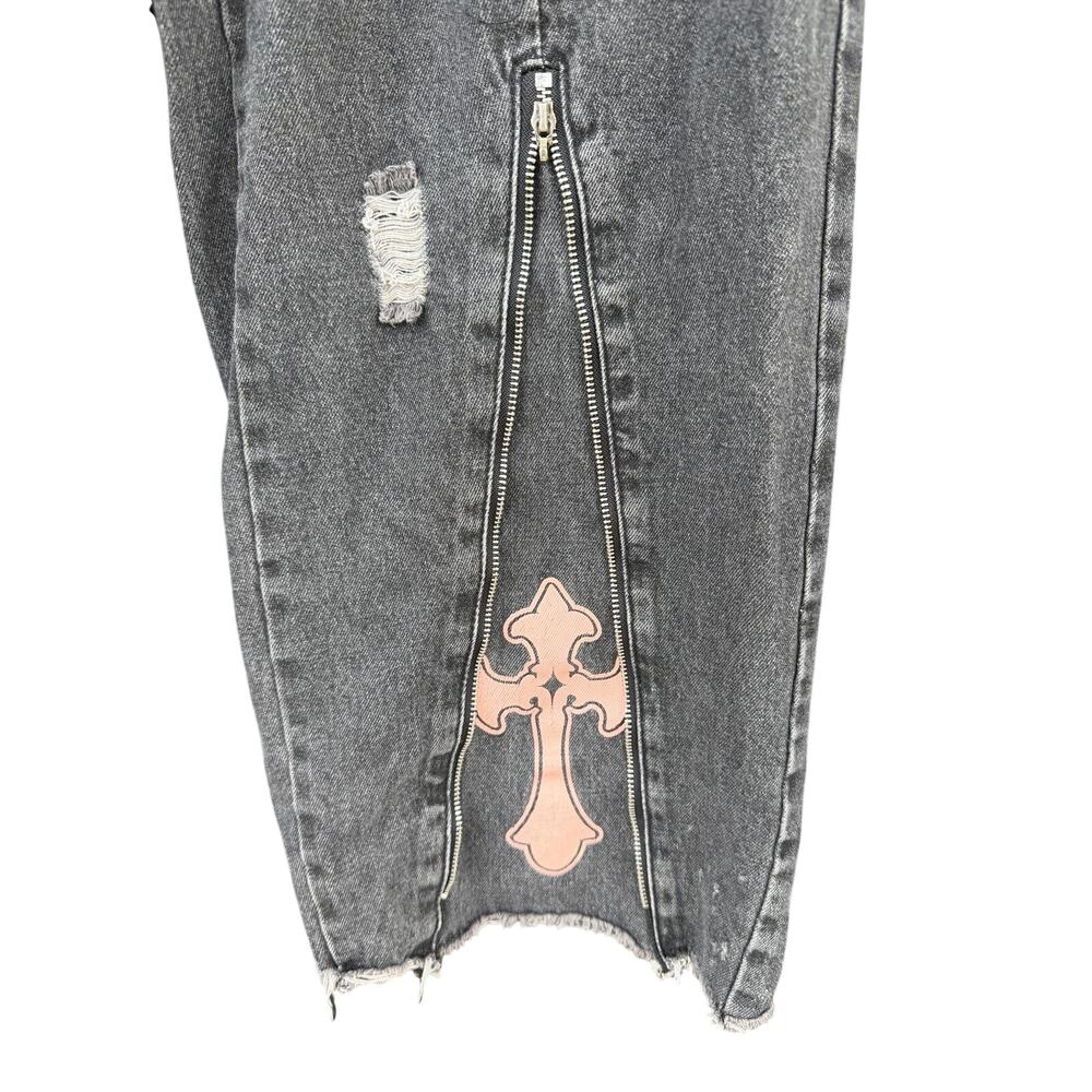 Y2K Gothic Grunge Vintage Casual High Waist Loose Pink Cross Zipper Trim Jean 29 - Picture 3 of 9